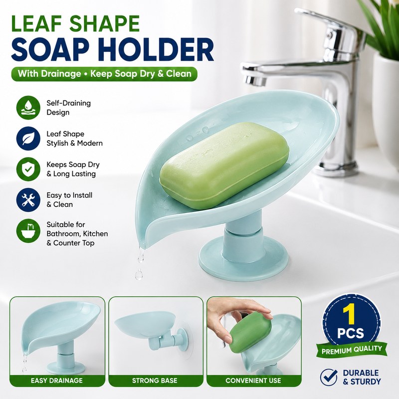 Elegant Silicone Leaf-Shaped Soap Dish Holder for Bathroom Counter Storage, Adjustable Suction Grip