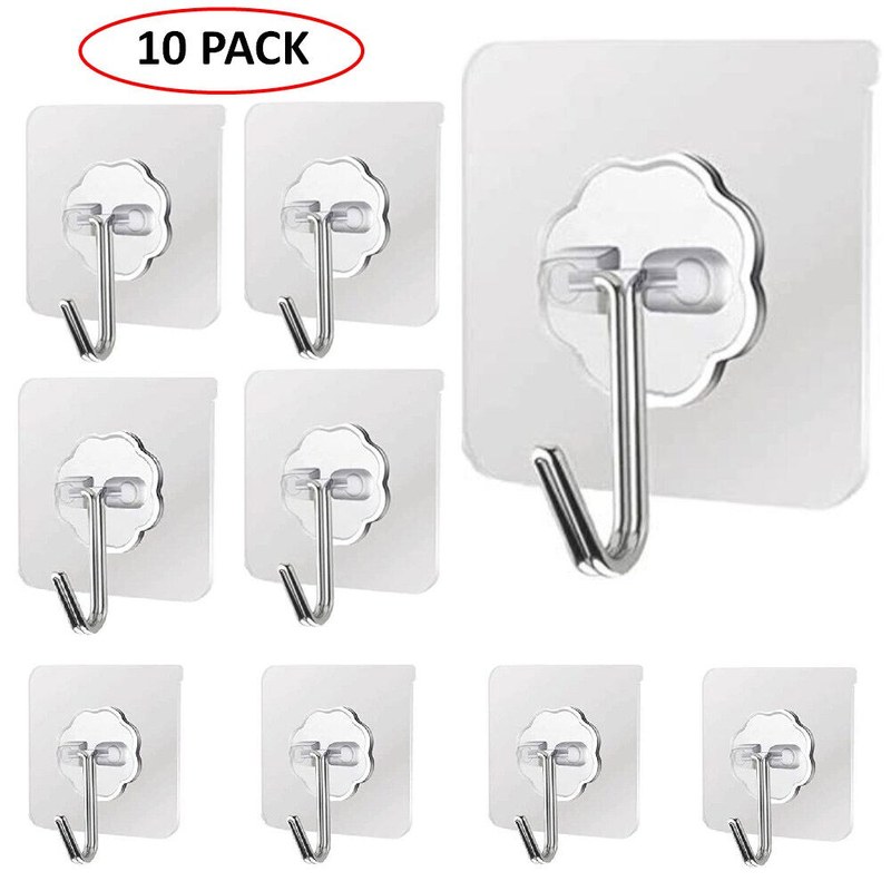 10pcs Traceless Punch-free Wall Hook, Mounted Plastic Hook Rack For Keys, Hats, Towels, Self-Adhesive Household Hook For Sundries, Essential Storage Organization For Bathroom, Bedr