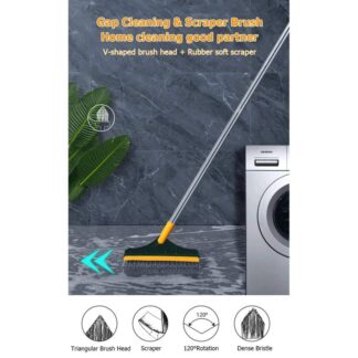 2 In 1 Bathroom Long Handle Brush Bristles Floor Ceramic Tile Wall Seam Scrub Toilet Bath Cleaning Tools Hard-bristled Triangular Head Scraper Rotate Cleaning Brush