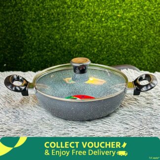 Kiam Marble Coated Karai With Glass Lid 22cm