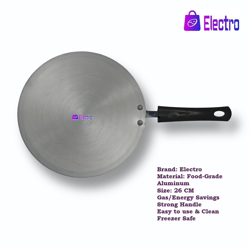 Electro Aluminium Classic Roti Tawa 26cm | Food Grade Aluminum | Gas Saving Flat Tawa | Silver