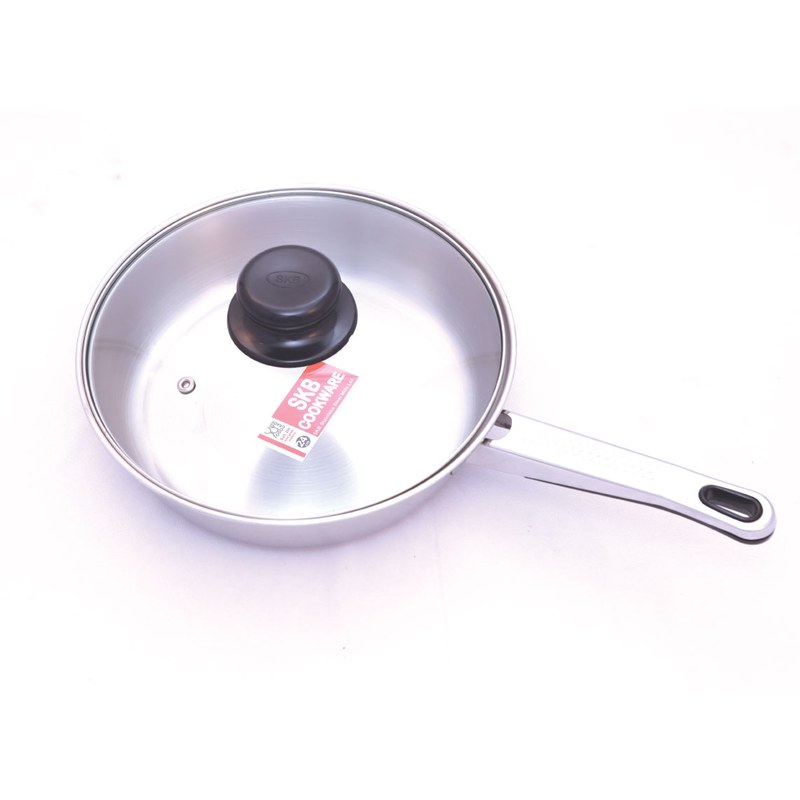 SKB Cookware Stainless Steel Fry Pans Frying Pan with Glass Lid 24cm SUS304 Food-grade Stainless Steel Induction base