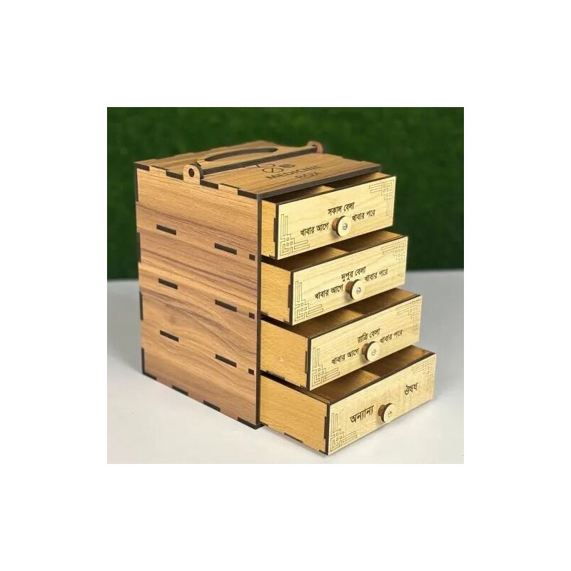 "Wooden Medicine Storage Box โ First Aid Organizer Case for Home & Office"