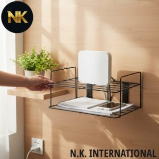 Premium Router Stand | Metal Wire Wall Mounted Router Shelf Black, Space Saving Floating Bracket Holder for Wireless WiFi Routers, Set-Top Boxes, Small Media Players, Cable Manage