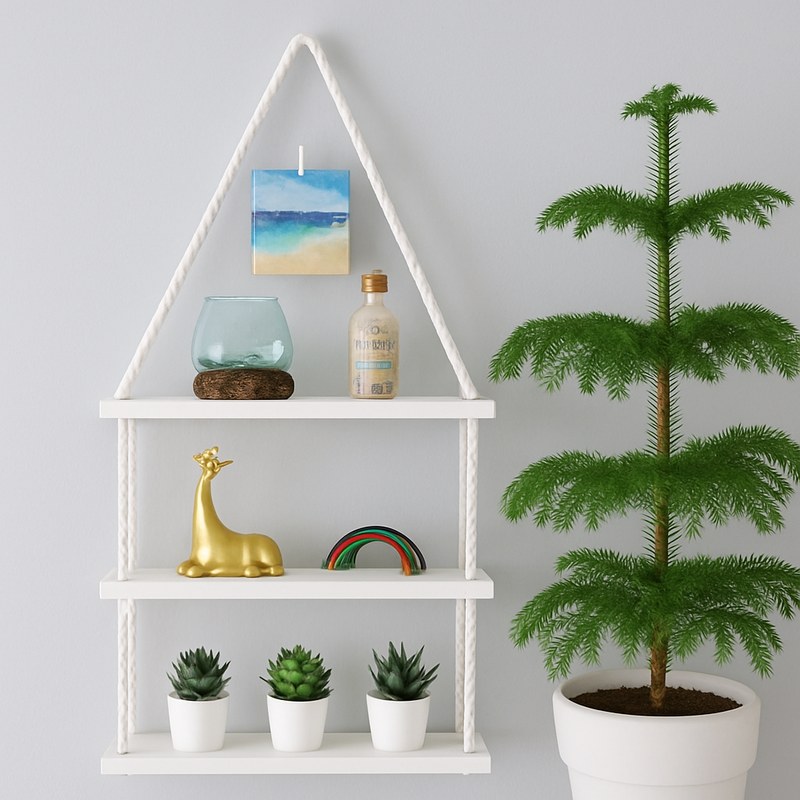 3 Layer Wall Hanging Rope Shelf β Handmade PVC Board Decorative Storage Rack for Home, Office & Balcony