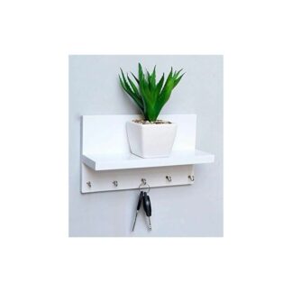 Wall Mounted White Key Ring Hanger Shelf | 12Γ6 Size Punch Free PVC Board (8mm) Shelf | Stylish Home & Office DΓ©cor