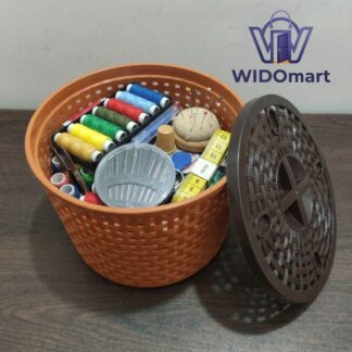 WIDO Multipurpose Round Storage Basket with Lid (8-10L) Premium PP Plastic Rattan Design Organizer for Kitchen, Fruits, Vegetables, Sewing Kit & Home Tools โ 28cm x 16cm