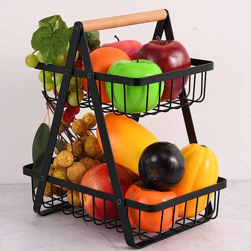 Organize Your Fruits In Style With The 2-Tier Metal Fruit Basket - Black Home Decor For A Chic Kitchen