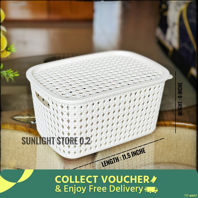 Plastic Storage Baskets, Kitchen Refrigerator Basket Bathroom Plastic Storage bin, Pink Weave Storage Bins with Handle for Pantry, Office, Freezer