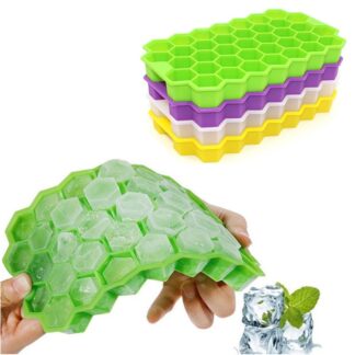 Durable Silicone Ice Cube Tray Mold โ 37 Cavities, Honeycomb Shape, Stackable, Dishwasher Safe with Lid