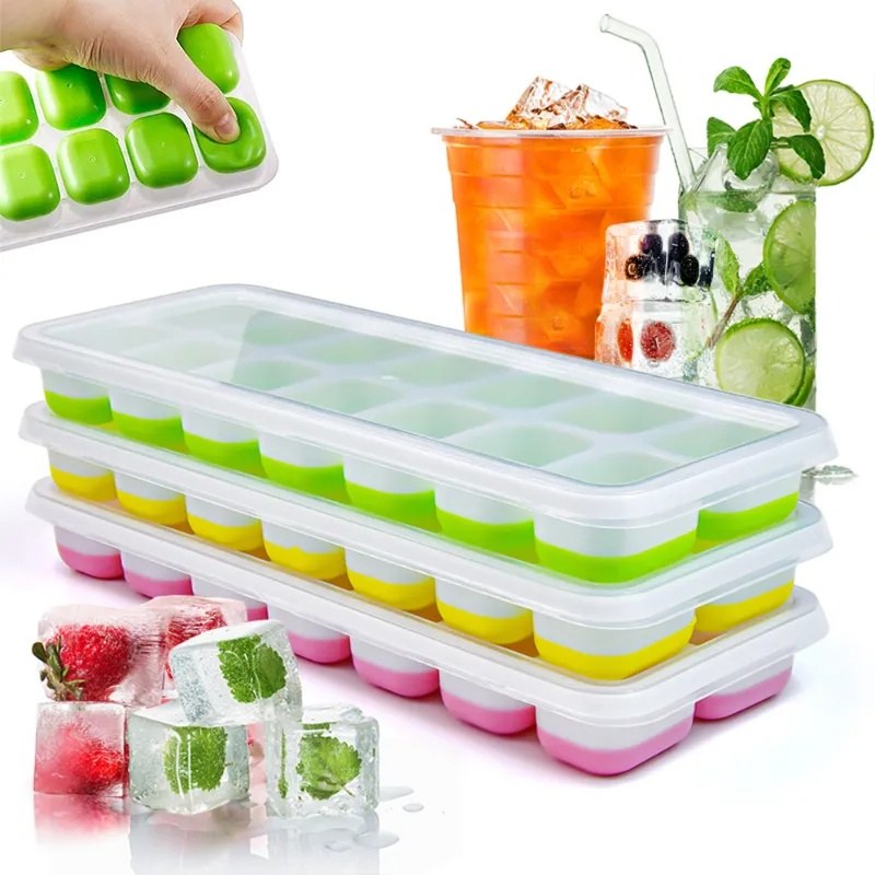 14-Grid Silicone Ice Cube Tray Mold - Non-Toxic & Durable (Multicolor)