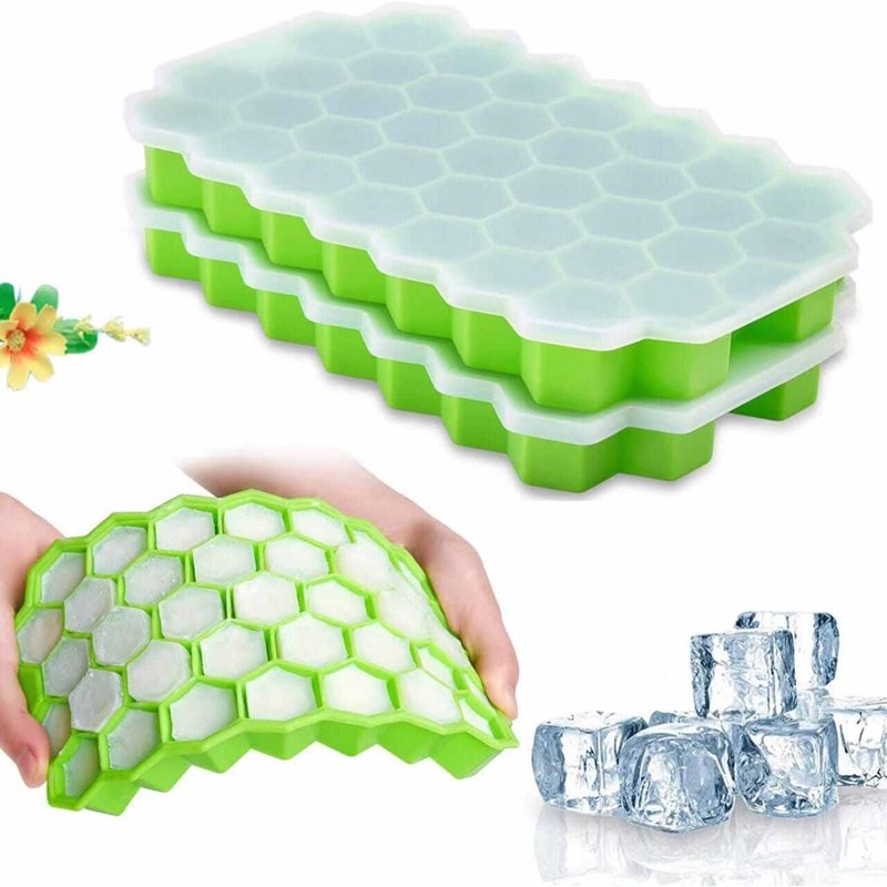 Food Grade Compartment Silicone Ice Cube Tray with Lid Silicone Molds Ice Cube Maker Popsicle Mould Home Kitchen Gadgets -1pcs