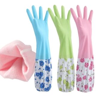 Winter Plush Gloves Lengthened Thickened PVC Sleeves Non-Slip Household Gloves Laundry Dishwashing Light Feature Kitchen Use Premium Multicolor Silicone Gloves โ The Ultimate Prote