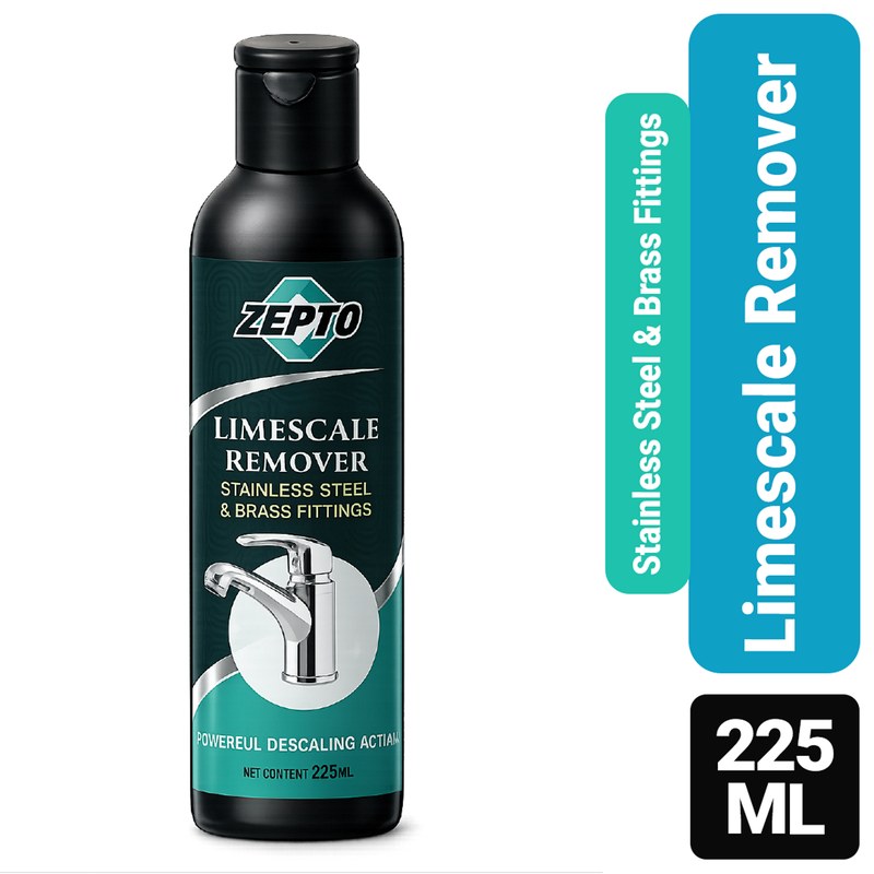 Zepto Premium Limescale Remover (225ml) โ Powerful Descaling Action for Stainless Steel & Brass Fittings | Advanced Hard Water Stain Specialist